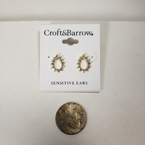 CROFT & BARROW, Women's Polished Gold-tone Hoop Clear Crystals Stud Earrings - Picture 5 of 7